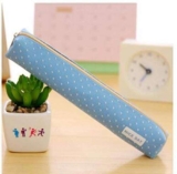 1 astuccio in tela Kawaii a pois per ragazze, regalo per ufficio, scuola, colore blu