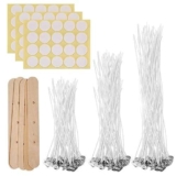 150 Pezzi Stoppini per Candele, Stoppini in Cotone per Candele da 10cm/15cm/20cm, Stoppino per Candele Naturali con Porta Stoppino in Legno e Adesivi per Stoppini Bifacciali, per Fare Candele