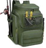 BlesMaller Zaino da Pesca con Portacanne Borsa per Attrezzi da Pesca Grande 45L Resistente all’Acqua Zaino tattico per Attrezzi da Pesca per Escursioni Campeggio Trekking Sport all’apert (Verde)