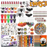190 Pezzi Decorazioni Halloween, Accessori Gadget per Festa Compleanno, Regalo Bambini, Addobbi con Confezione, Pinata Party Oggetti Set Ragno Pipistrello Temporanei Tatuaggi