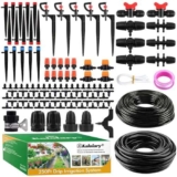 250 Piedi Kit Irrigazione a Goccia Automatico, Kalolary Sistemam Irrigazione Giardino con Tubo Distribuzione 1/4″+1/2″ Sistema Microirrigazione Regolabile Attrezzatura Piante Serra Patio Prato Cortile
