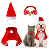 3 pezzi Vestiti per Cani Natal, Costume per Gatto con Mantello per Animali Domestici, Papillon Regolabile e Cappello Natalizio