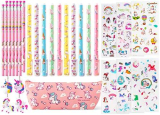 33pz Unicorno Bambina Regalo 6 7 8 9 10 11 12 Anni Cancelleria include Astuccio Penne Matite Adesiva Regalo Compleanno Bambini Ragazze (Rosa)