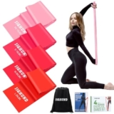 4 Pezzi Elastici Fitness, 2M Banda Elastica Fitness con 4 Livelli di Resistenza, Fascia Elastico Fitness per Pilates Yoga Allenamento Riabilitazione