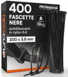 400 Fascette Stringicavo in Nylon 6.6 200×3,5mm Tenuta 18Kg per Cavi e Cablaggi Autobloccanti per Elettricista e Fai da Te Serraggio con Denti Antiscivolo Resistenti Fuoco Calore e Gelo Colore Nero