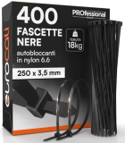 400 Fascette Stringicavo in Nylon 6.6 250×3,5mm Tenuta 18Kg per Cavi e Cablaggi Autobloccanti per Elettricista e Fai da Te Serraggio con Denti Antiscivolo Resistenti Fuoco Calore e Gelo Colore Nero
