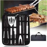 9Pcs Set di Utensili da Barbecue, In Acciaio Inox Attrezzi Barbecue Professionale, Set per Barbecue Accessori, Con Borsa Facile da Trasportare, Premium Completo Barbecue All’aperto Kit di Utensili