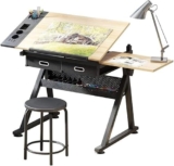 ABNNHK Tavoli da Disegno, Tavolo da Disegno inclinabile, scrivania da Disegno Regolabile, con Tavolo da Lavoro con Contenitore, Tavolo da Disegno con Pannello in Acero