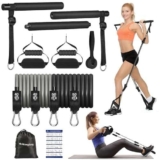 ALongSong Barra per Pilates ALongSong Barra di Elastici Fitness con 4 Elastico Fitness in Lattice Naturale 40-180 Lbs e Video di Esercizi, Pilates Bar per Fitness a Casa, Palestra, Yoga, Allenamento
