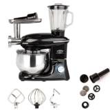 AMC Robot da cucina multifunzione 3 in 1 impastatrice planetaria, mixer frullatore, tritatutto capienza 6,5 litri 2120W extra potente, trita carne accessori inclusi (Nero)