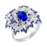 AMDXD Anello dell’amicizia in oro bianco 18 carati 750, da donna, in laboratorio, con zaffiro, blu, con fiori, in oro bianco 750 con moissanite, misura 47-67, Oro bianco 18 carati (750), Laboratorio