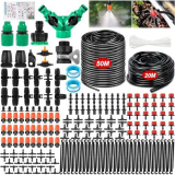 AQXONG 297PCS Kit per Irrigazione a Goccia, Sistema di irrigazione da Giardino, 50m+20m Kit di Micro Irrigazione Automatico Irrigazione Sistema Adatto per Prato, Giardino, Orto