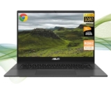 ASUS Computer portatile Chromebook, laptop Chromebook FHD da 14 pollici, MediaTek, 4 GB di RAM, 128 GB di memoria (64 GB SSD + scheda 64 GB), webcam, Bluetooth, Wi-Fi 6, Chrome OS, RK Bundle, ritorno