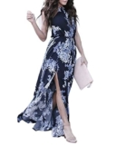 Abiti Bohémien Donna Abito Estivo Lungo Senza Maniche Stampa Fiori Abbigliamento Vestito Elegante Sexy Vestiti Donna Estivi Lunghi Prendisole Spacco Alto Lunga Vacanze Spiaggia Dress (S, Nero)