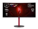 Acer Nitro XZ342CUPbmiiphfx, Monitor Gaming PC 34″, Monitor Curvo WQHD, 165 Hz, 1 ms (VBR), 21:9, FreeSync Premium, HDMI 2.0, DP 1.4, ZeroFrame, Regolazione in altezza, Speaker, Cavo HDMI Incluso