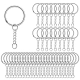 AiQInu 100 Pezzi 25mm Anelli Portachiavi con Catena, Anelli per Portachiavi con Catenella Split, Portachiavi Fai da Te per Porta Chiavi Mestieri Lavori di Bricolage – Argento