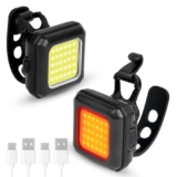 Ainiv Set Luci Bicicletta LED Ultra Sottile, IP45 Luce Bici Anteriore e Posteriore, USB Ricaricabile Luci Bicicletta, 3 Modalità di Illuminazione, per I’equitazione Notturna, Campeggio