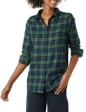 Amazon Essentials Camicia in Flanella Scozzese Leggera a Manica Lunga vestibilità Classica Donna, Blu Marino Verde Scuro Motivo Quadri Medi, M