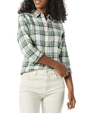 Amazon Essentials Camicia in Flanella a Quadri Leggera a Maniche Lunghe e Vestibilità Classica Donna, Avorio Verde Motivo Quadri Alpino, M