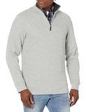 Amazon Essentials Maglione a Coste Francesi con Zip Corta Uomo, Grigio Chiaro Puntinato, M
