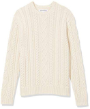 Amazon Essentials Maglione da Pescatore Girocollo a Coste a Manica Lunga in Cotone 100% Uomo, Bianco Sporco, M