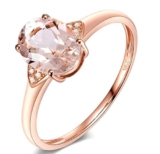 Anelli Personalizzato Oro Rosa 18K, Ovale Anello Donna Rosa Chiaro Morganite Bianco Diamante 1ct Anello da Donna Taglia 17