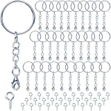 Anelli Portachiavi fai da te 25 mm Ganci Portachiavi Metallo 60 Pezzi Keychain Catena Portachiavi Acciaio Inox Gancetti Portachiavi Piccoli con Catenella Split,Chiusure Braccialetti (Argento)