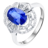 Anelli in oro bianco 18 carati per coppie di zaffiro blu ovale anello donna fiore scavato con zaffiro 2,1 carati e anello diamantato da donna, 20, Metallo prezioso, Zaffiro