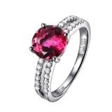 Anello Fidanzamento Oro Bianco 18K, Tormalina Rossa Rotonda 1,15ct Diamante Bianco 0,16ct Oro Anello Rosso Tormalina Rossa Anelli Donna Taglia 17