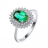 Anello da donna in oro 750 18 carati, con smeraldo ovale da 1,16 carati, con diamanti da 0,31 ct, 21 (19,4), Smeraldo