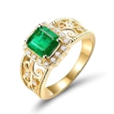 Anello in oro giallo 750 da donna, 18 carati, smeraldo da 1,65 carati, con motivo a cavità rettangolare e diamanti da 0,2 ct, 63 (20.1), Smeraldo