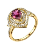 Anello in oro giallo 750, da donna, in oro giallo 18 carati, tormalina 0,76 carati, taglio a pera con diamante da 0,46 ct per compleanno, 45 (14.3), Tormalina