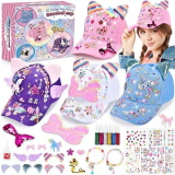 Aragallant Regalo Bambina 5 6 7 8 9 10 Anni, 4 PCS Kit Fai Da Te Cappellino da Baseball con Gemma Stickers e Braccialetti, DIY Berretto Baseball Idee Regali Ragazze Natale Compleanno di Nuovo a Scuola
