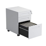 Armadietto mobile a 3 cassetti in metallo con serratura e ruote, completamente assemblato, sotto la scrivania, schedario per documenti A4, soluzione di archiviazione per ufficio di colore bianco con