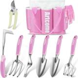 Artcome Set di attrezzi da giardino da 9 pezzi, kit completo di attrezzi da giardino con 7 attrezzi da giardino, borsa e guanti, set uniforme rosa, set di attrezzi da giardino con impugnatura morbida
