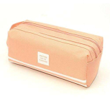 Astuccio Estuche Escolar Solido Grande Capacità Etui Pennen Box Trousse Scolaire Stylo Matita Stripe Tela Doppia Cerniera, Rosa