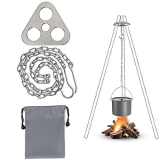 Attrezzatura per Grill per Treppiede da Campeggio, Griglia per Treppiede da Campeggio Accessori per Attrezzi da Cucina da Campeggio Portatili in Acciaio Inossidabile con Catena Regolabile