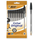 BIC Penne Nere a Sfera, Cristal Original, Punta Media, 1 mm, Confezione 10 Penne, Fornitura per Cancelleria Scuola e Ufficio