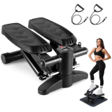 BOWEICORE Mini stepper, stepper fitness casa e Stair Climber per scale con display LCD multifunzione per allenamento domestico, fasce di resistenza aerobica stepper Massimo 150 kg (Nero)