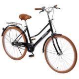 Baroni Home Bicicletta da Passeggio da Donna 26″, con Campanello, Manubrio e Sellino Regolabile, Bici Donna con Doppio Freno Anteriore e Posteriore, City Bike, Nero e Marrone, 168×90 cm