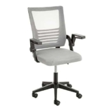 Baroni Home Sedia da Ufficio Imbottita Girevole, Poltroncina da Ufficio con Altezza Regolabile e Braccioli Mobili, Seduta Ergonomica, Grigia