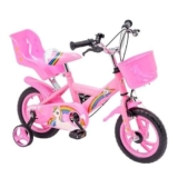 Baroni Toys Bicicletta per Bambine con Unicorno Rosa 12 Pollici con Porta bambola e Rotelle Inclusi, Bici in Acciaio con Cestino per Bambina, Rosa, da 2 a 4 anni, 70x49x46 cm