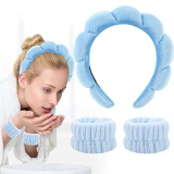 Bekecidi Set di 3 Fascia per Capelli Fasce da Polso, Fascia da Polso per Trucco Lavaggio del Viso Cura Della Pelle, Accessori per Capelli per Donne e Ragazze (Blu)