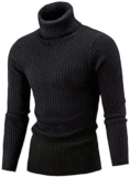 Belovecol Maglione Pullover Slim Fit da Uomo con Collo Alto e Maniche Lunghe Nero L