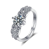 Beydodo Anello da donna in oro bianco 750, da donna, con ali d’angelo, con diamanti creati, anelli di fidanzamento, senza nichel, misura 49-63, Diamante creato