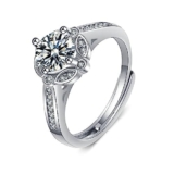Beydodo Trauring Donna Singola Oro Bianco 585, Anello Donna Fiore con Diamante Creato 1ct Anelli di Fidanzamento Anello Matrimonio Senza Nichel Misura 49-63, Diamante creato
