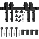 Bypass Barn Door Slides Hardware Kit 1200-4870 mm Sistema di binari sospesi per porta scorrevole a forma di J per doppia porta (colore: nero, dimensioni: 4265 mm)