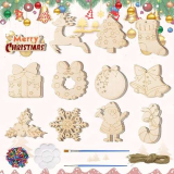 CHEVVY 60Pz Ciondoli di Legno per Dipingere Natale Fai da Te Decorazione di Natale in Legno con 60 Campane 60 Stringa Legno Craft Bambini Natale Set Decorazione di Natale Deco
