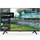 CHiQ TV L32G7V da 32 pollici, Google TV, HD, Design senza cornice, Assistente Google, Google Play, Chromecast integrato, Triplo sintonizzatore (DVB-T2/S2/C), 5G Wi-Fi, Bluetooth, HDMI ARC, USB2.0, CI+