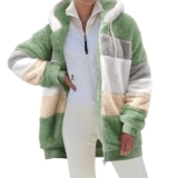 CMTOP Felpa Donna con Cappuccio Caldo Felpa in Pile Teddy Autunno Invernali Cappotto Patchwork Peluche Felpa Donna con Zip Outwear Casual Hoodie Giacca con 2 Tasche(Verde, M)